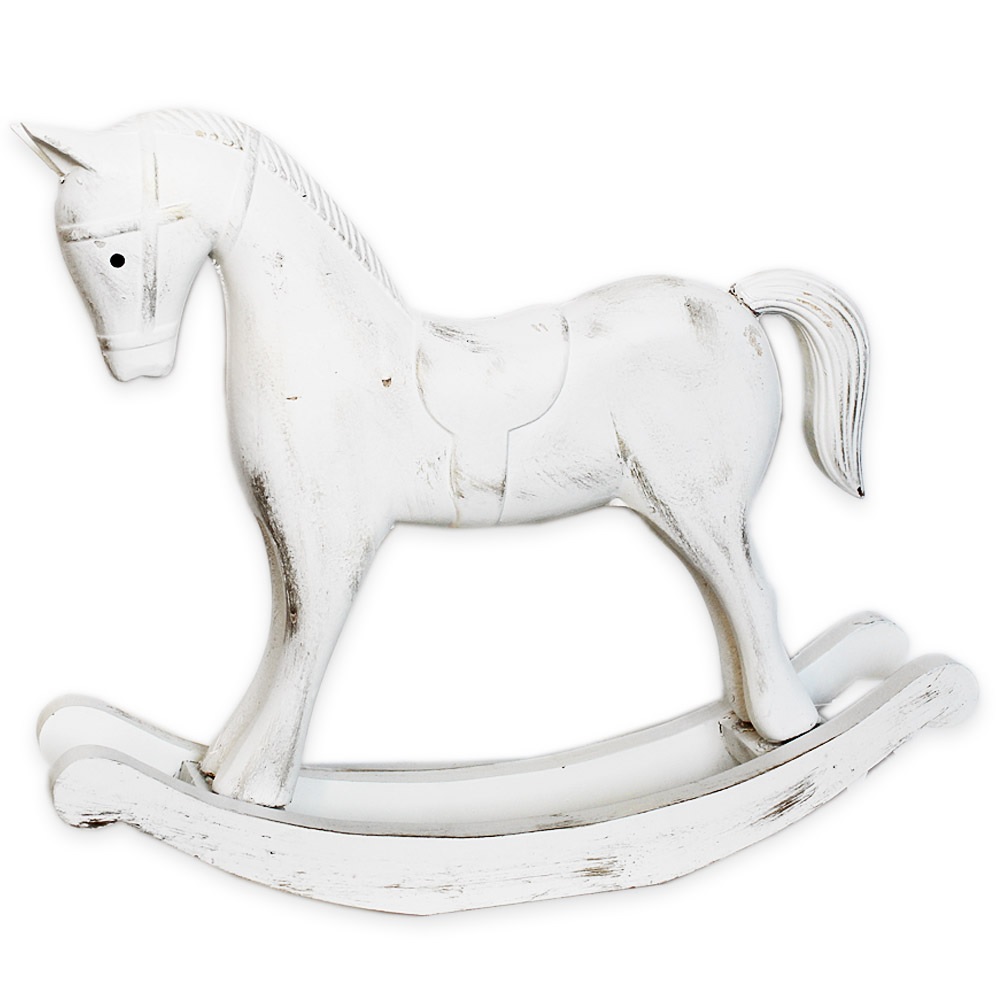 Houpací kůň dřevo 32cm bílá patina